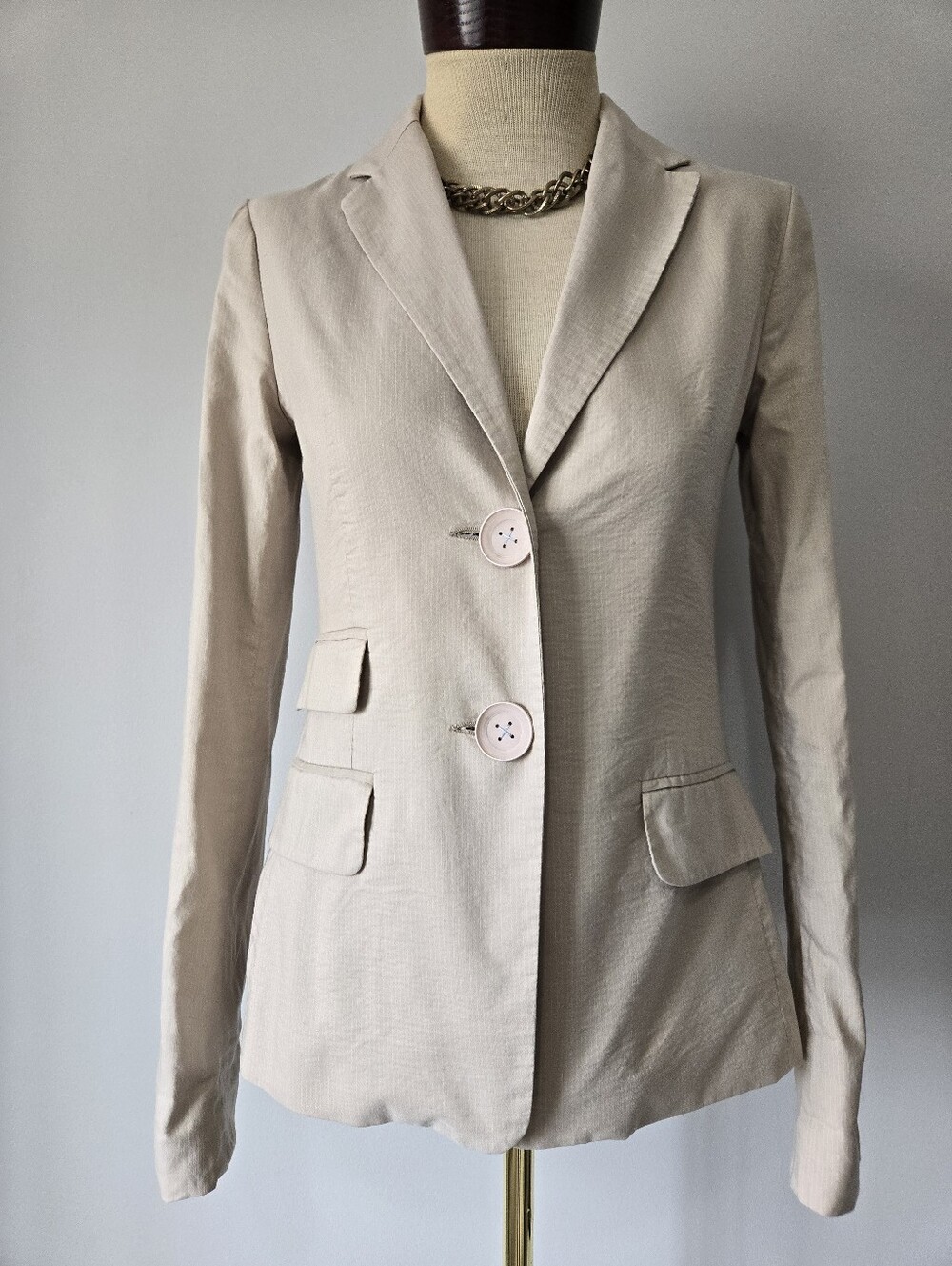 Iris Setlakwe Silk And Cotton Light Beige Single-Breasted Tailored Blazer.